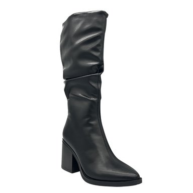 BOTA DE MUJER COLOR NEGRO CAÑA ALTA CON DISEÑO ARRUGADO Y PUNTA FINA DANICOLLE - 1