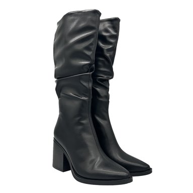 BOTA DE MUJER COLOR NEGRO CAÑA ALTA CON DISEÑO ARRUGADO Y PUNTA FINA DANICOLLE - 2