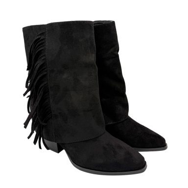 BOTIN ALTO PARA MUJER FLECOS TAPADA NEGRO - 3
