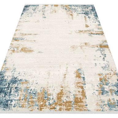 ALFOMBRA TURCA PERRE015 RECTANGULAR POLIE STER CREMA Y AZUL 80 X 300 CM - 2