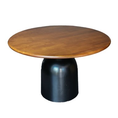 MESA COMEDOR VALENTIN REDONDA 120 CM MADERA DE CAUCHO WALNUT Y BASE NEGRA - 1