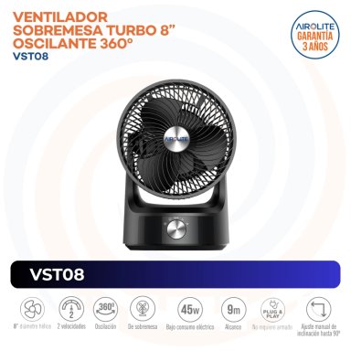 VENTILADOR AIROLITE 45 WATTS 360° TURBO 8 VST08 - 3