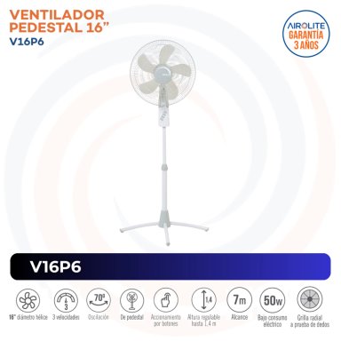 VENTILADOR DE PEDESTAL AIROLITE 50 WATTS V16P6 16” - 3