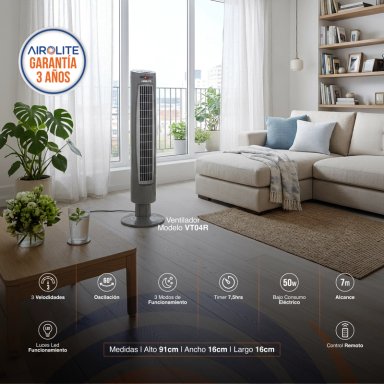 VENTILADOR AIROLITE 50 WATTS TORRE VT04R C/CONTROL REMOTO - 3
