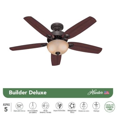 VENTILADOR DE TECHO HUNTER BUILDER’S DELUXE 52 CON LUZ - 3
