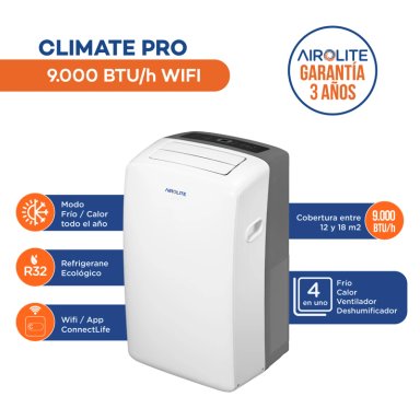 AIRE ACONDICIONADO PORTÁTIL AIROLITE CLIMATE PRO- 9000 BTU WIFI - 4