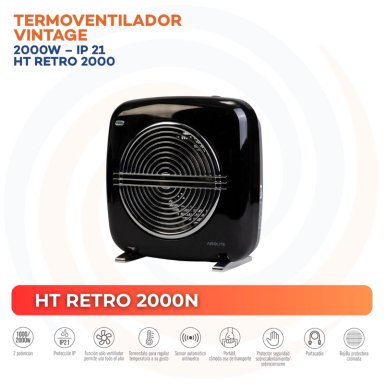PACK CHIMENEA ELECTRICA HTV 200R + TERMOVENTILADOR VINTAGE NEGRO HT RETRO 2000N - 3