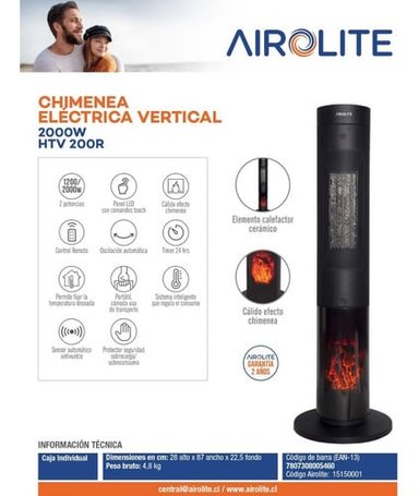 CHIMENEA ELÉCTRICA AIROLITE 2000 W HTV 200R - 9