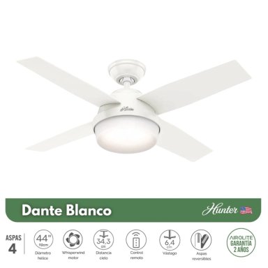 VENTILADOR DE TECHO HUNTER DANTE BLANCO 44 - 2