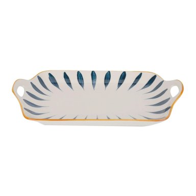 PLATO LOZA RECTANGULAR BLANCO RAYAS AZULES 23X16.5CM - 1