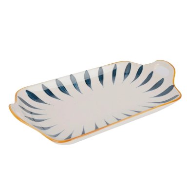 PLATO LOZA RECTANGULAR BLANCO RAYAS AZULES 23X16.5CM - 2