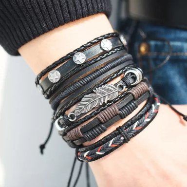CONJUNTO DE PULSERAS DE CUERO HOMBRE AJUSTABLE IIIXI - 2