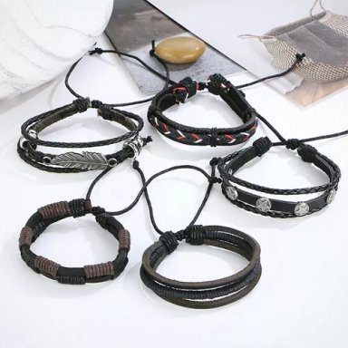 CONJUNTO DE PULSERAS DE CUERO HOMBRE AJUSTABLE IIIXI - 3