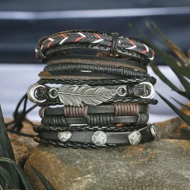 CONJUNTO DE PULSERAS DE CUERO HOMBRE AJUSTABLE IIIXI - 4