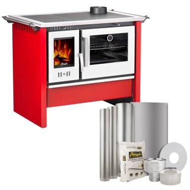 COCINA A LEÑA ALLEGRA XL EN COLOR ROJO + KIT INSTALACIÓN 6' - 1