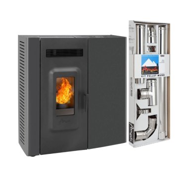 ESTUFA A PELLET SLIM 9000 EN COLOR NEGRO + KIT INST. MURO - 1