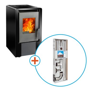 ESTUFA A PELLET ITALY 6100 NEGRA + KIT INST. MURO - 1