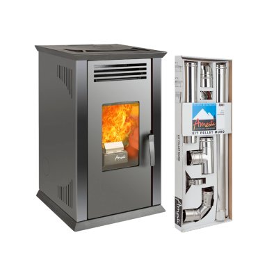 CALEFACTOR A PELLET AMESTI ITALY 8100 PLUS NEGRA + KIT INSTALACION MURO - 1