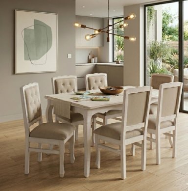 COMEDOR 6 SILLAS NORMANDO 90X160 RESPALDO TAPIZ BEIGE - 1