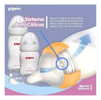 MAMADERA PIGEON SOFTOUCH VIDRIO BOCA ANCHA 160ML 0+ MES TRANSPARENTE - 4