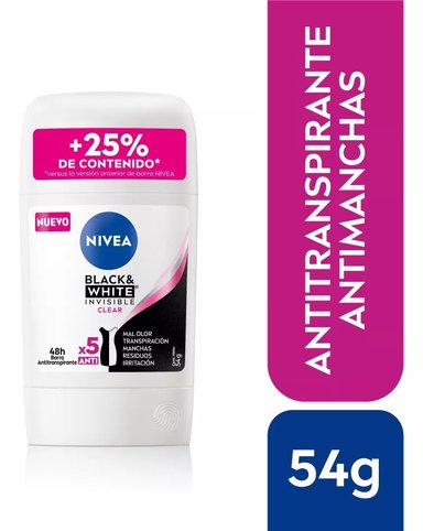 DESODORANTE BARRA NIVEA 54G BLACK&WHITE CLEAR FEMENINO - 1