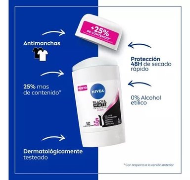 DESODORANTE BARRA NIVEA 54G BLACK&WHITE CLEAR FEMENINO - 2