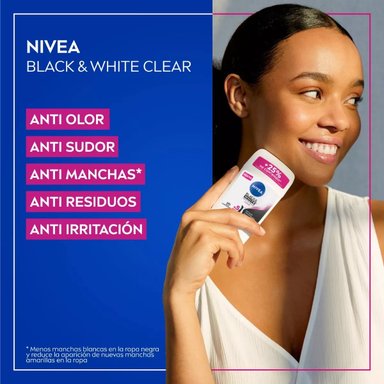 DESODORANTE BARRA NIVEA 54G BLACK&WHITE CLEAR FEMENINO - 3