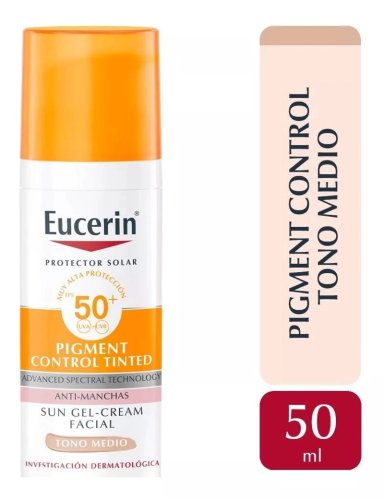 CREMA ROSTRO Y CUELLO EUCERIN SPF 50 50 ML SOLAR ANTI- MANCHAS PIGMENT CONTROL COLOR TONO MEDIO - 1