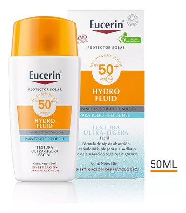 BLOQUEADOR ROSTRO Y CUELLO EUCERIN SPF 50 50 ML HYDRO FLUID - 1