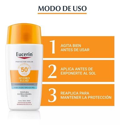 BLOQUEADOR ROSTRO Y CUELLO EUCERIN SPF 50 50 ML HYDRO FLUID - 3