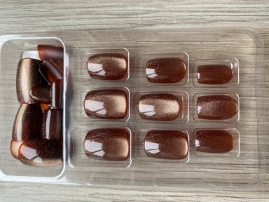 UÑAS POSTIZAS PRESS ON ADHESIVAS OJO DE GATO 24PCS MARRON CUADRADAS LARGO MEDIO - 4