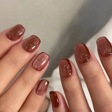 UÑAS POSTIZAS PRESS ON ADHESIVAS OJO DE GATO 24PCS MARRON CUADRADAS LARGO MEDIO - 6
