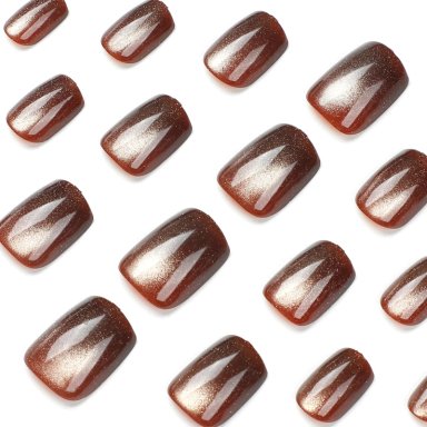 UÑAS POSTIZAS PRESS ON ADHESIVAS OJO DE GATO 24PCS MARRON CUADRADAS LARGO MEDIO - 7