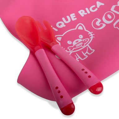 SET BABERO Y CUBIERTOS BEBÉ NIÑA FUCSIA PILLIN - 2