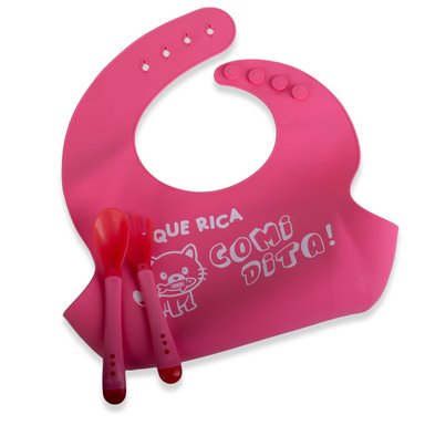 SET BABERO Y CUBIERTOS BEBÉ NIÑA FUCSIA PILLIN - 4