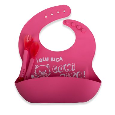 SET BABERO Y CUBIERTOS BEBÉ NIÑA FUCSIA PILLIN - 5