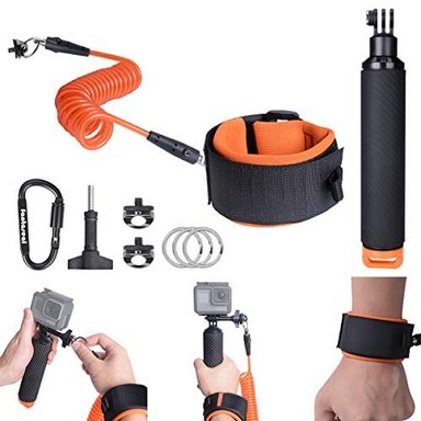 WATERPROOF ACTION CAMERA FLOATING HAND GRIP + STEEL-CORED ANTI-LOOSE DIVE WRIST STRAP SAFETY TETHER - 1