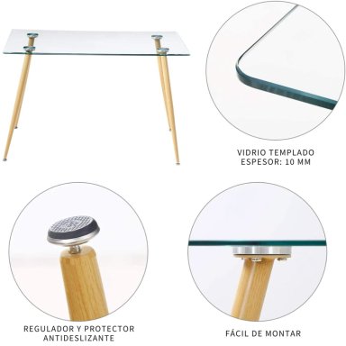 MESA PANDALINO VÍTREO 120X80 RECTANGULAR VIDRIO TEMPLADO DISEÑO NÓRDICO - 2