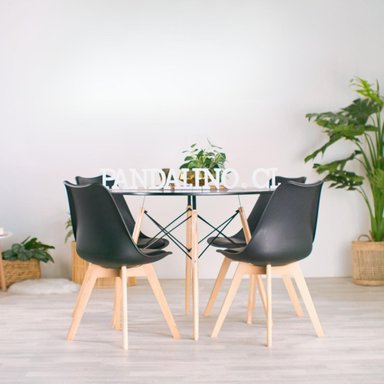 COMEDOR MESA REDONDA ESTELA BLANCA 80CM + 4 SILLAS TULIP NEGRO - 1