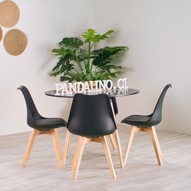 COMEDOR MESA REDONDA ESTELA BLANCA 80CM + 4 SILLAS TULIP NEGRO - 2