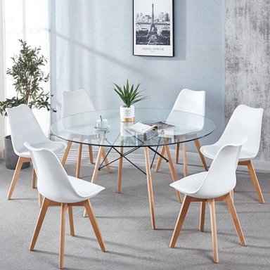COMEDOR MESA REDONDA ELIDA 120CM + 6 SILLAS TULIP BLANCA - 1