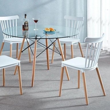 COMEDOR MESA REDONDA ELIDA 100CM + 4 SILLAS WINDSOR BLANCA - 2