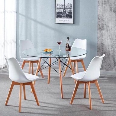 COMEDOR MESA REDONDA ELIDA 100CM + 4 SILLAS TULIP BLANCA - 1