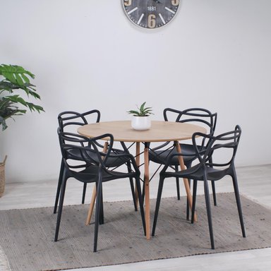 COMEDOR MESA REDONDA SHANNA 100CM + 4 SILLAS MASTERS NEGRO - 1
