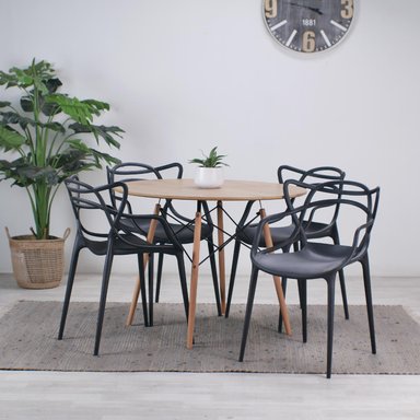 COMEDOR MESA REDONDA SHANNA 100CM + 4 SILLAS MASTERS NEGRO - 2