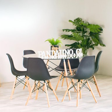 COMEDOR MESA REDONDA ELIDA 120CM + 6 SILLAS EAMES NEGRA - 1
