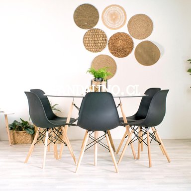 COMEDOR MESA REDONDA ELIDA 120CM + 6 SILLAS EAMES NEGRA - 2
