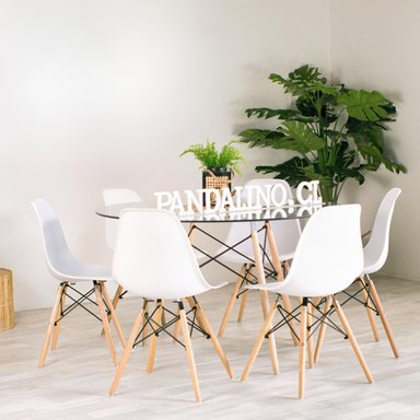 COMEDOR MESA REDONDA ELIDA 120CM + 6 SILLAS EAMES BLANCA - 1