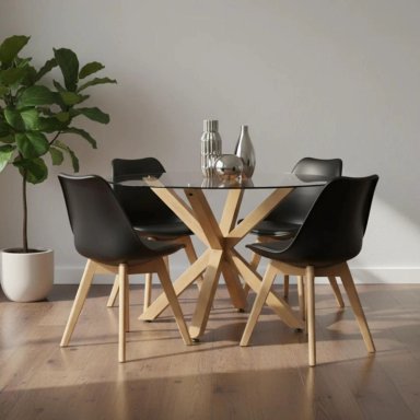 COMEDOR MESA REDONDA EQUIZ 100CM + 4 SILLAS TULIP NEGRO - 1