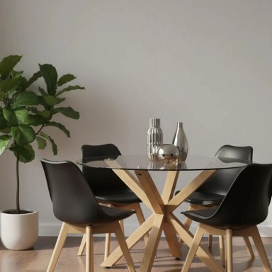 COMEDOR MESA REDONDA EQUIZ 100CM + 4 SILLAS TULIP NEGRO - 2